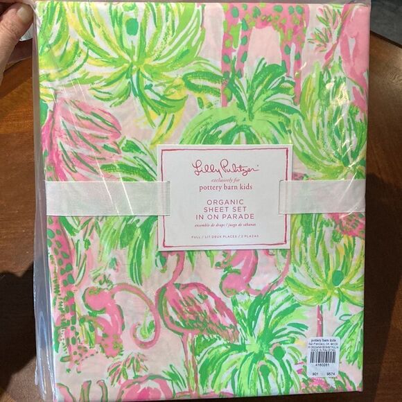 NWT Lilly Pulitzer Full Sheet Set-Organic-Print In On Parade Pottery Barn kids - Picture 6 of 12